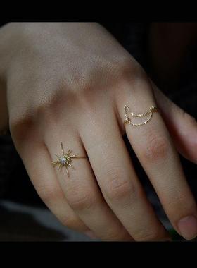 2022新款手作八芒星月浪漫戒指拉长石精致设计感神秘小众叠戴女