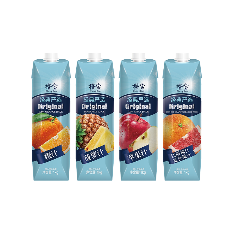 橙宝100%纯果汁饮料苹果汁菠萝汁红西柚混合汁家庭组合装1L*4盒装