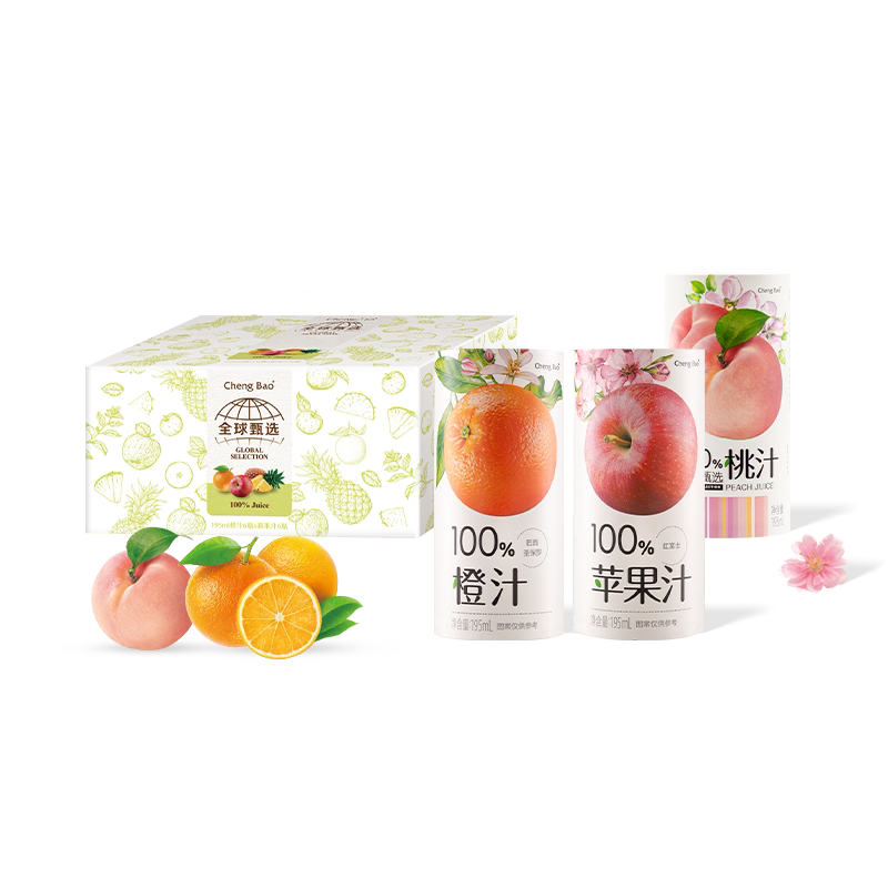 【顺丰】橙宝FRUTCO同款100%纯果汁橙汁饮料苹果白桃汁195ml*12罐