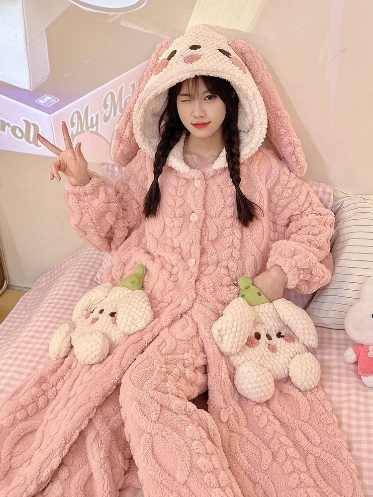 CORAL VELVET NIGHTGOWN WOMENS AUTUMN WINTER 2024 NEW VELVET THICKENED THERMAL PAJAMAS FLANNEL WINTER LOUNGEWEAR