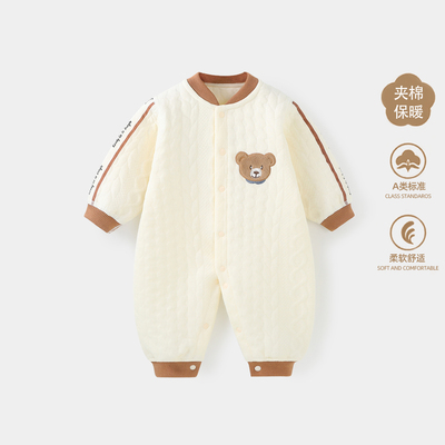 婴儿夹棉连体衣秋冬季保暖加厚