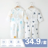 Детский марлевый хлопковый тонкий лонгслив, детская пижама, комплект, комбинезон, летняя одежда