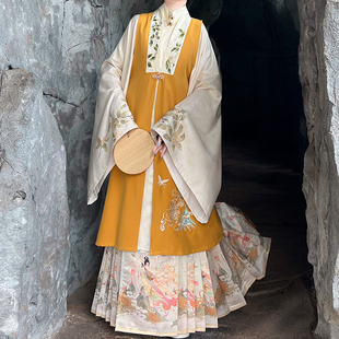 福益春秋{秋锦枫华}新款女比甲立领明制马面裙刺绣长袄中国风秋冬