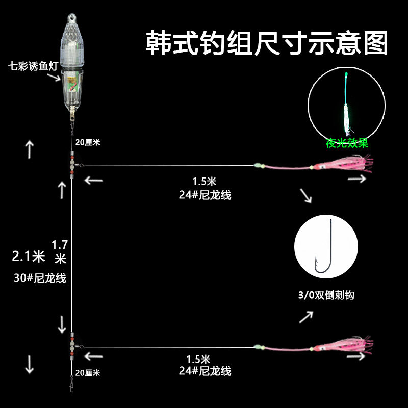 舟山渔山海礁韩式串钩钓带鱼夜光仿生鱿鱼带灯