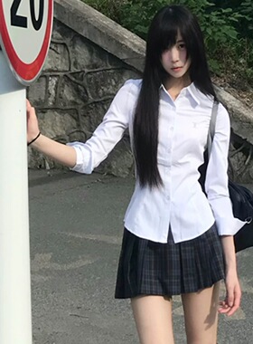 JK衬衫原创小栀川衬衫校供感白色收腰长袖jk制服短款上衣