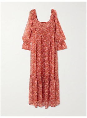 Alix Of Bohemia Lilium Sunset 印花雪纺中长连衣裙女通勤百搭