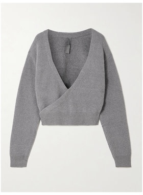 SKIMS Heather 织纹针织裹式深色灰色毛衣女