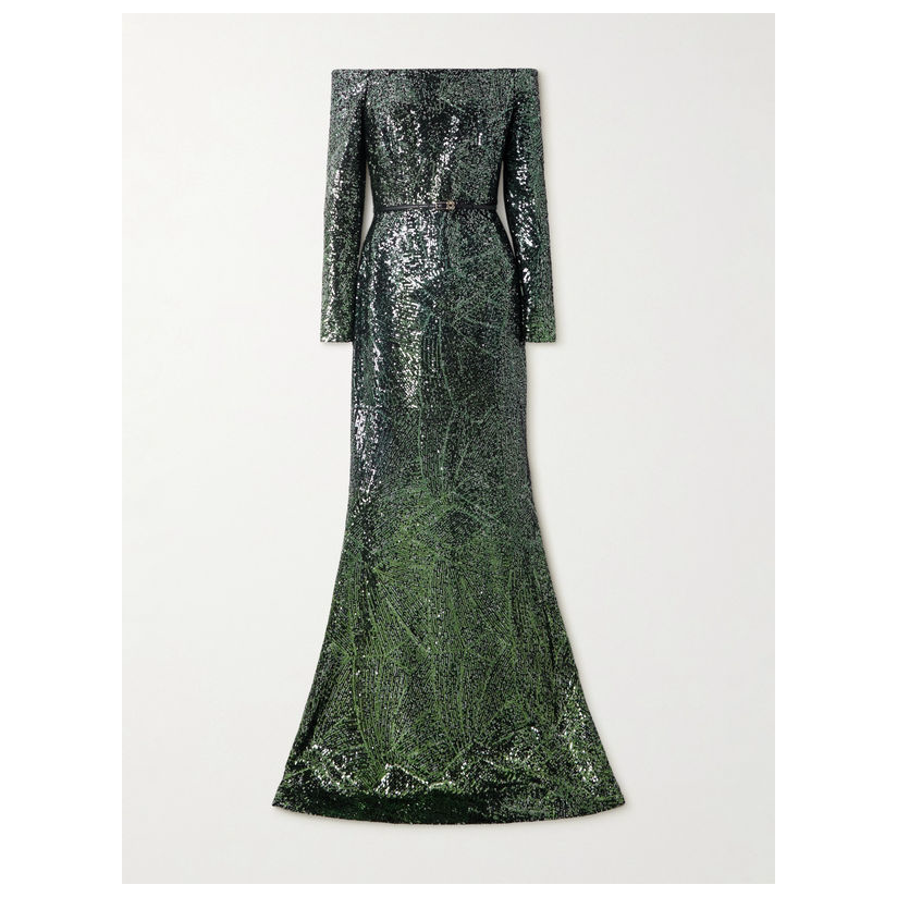 Elie Saab 艾莉·萨博 露肩束带珠片真丝软糯睡裙女