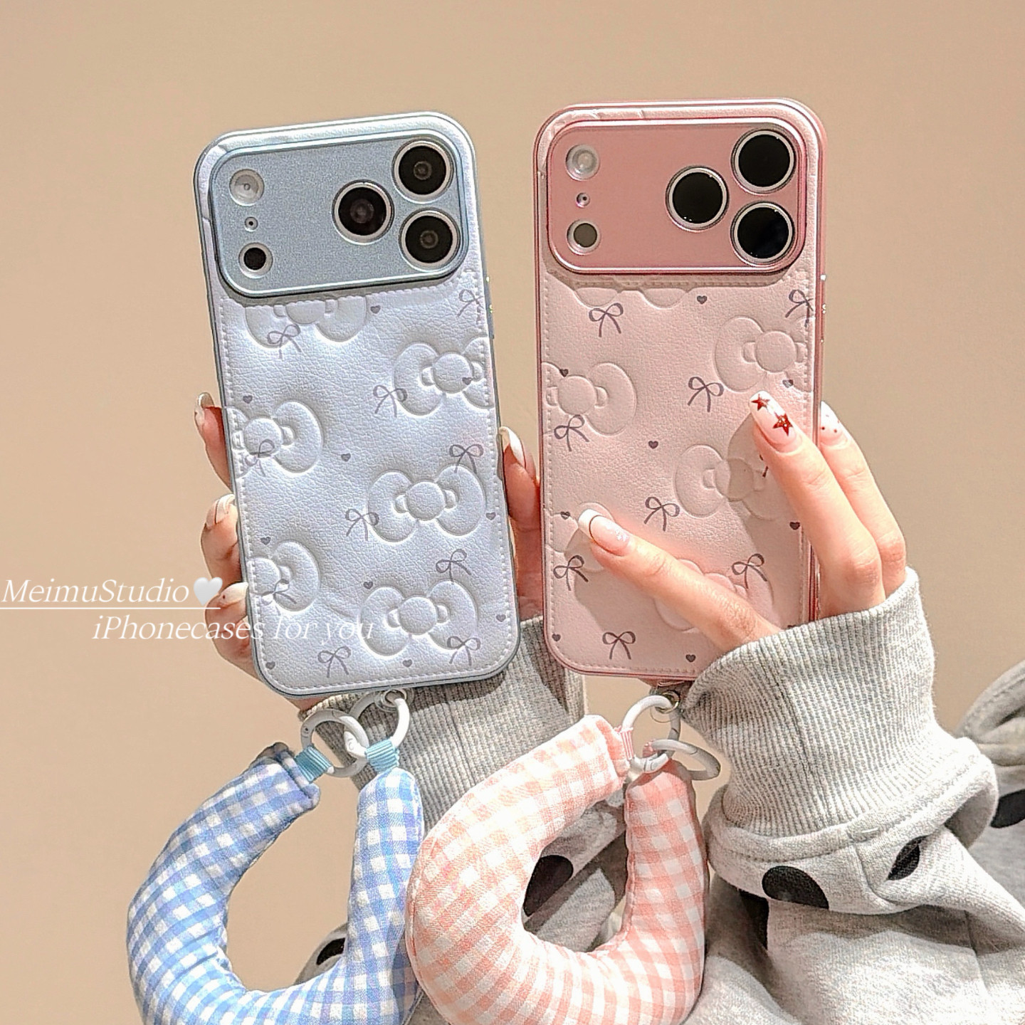 美牧韩系ins皮质蝴蝶结爱心适用苹果17promax手机壳iph