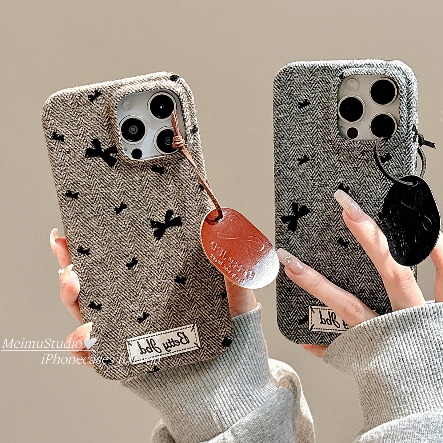 秋冬绒布蝴蝶结适用苹果手机壳