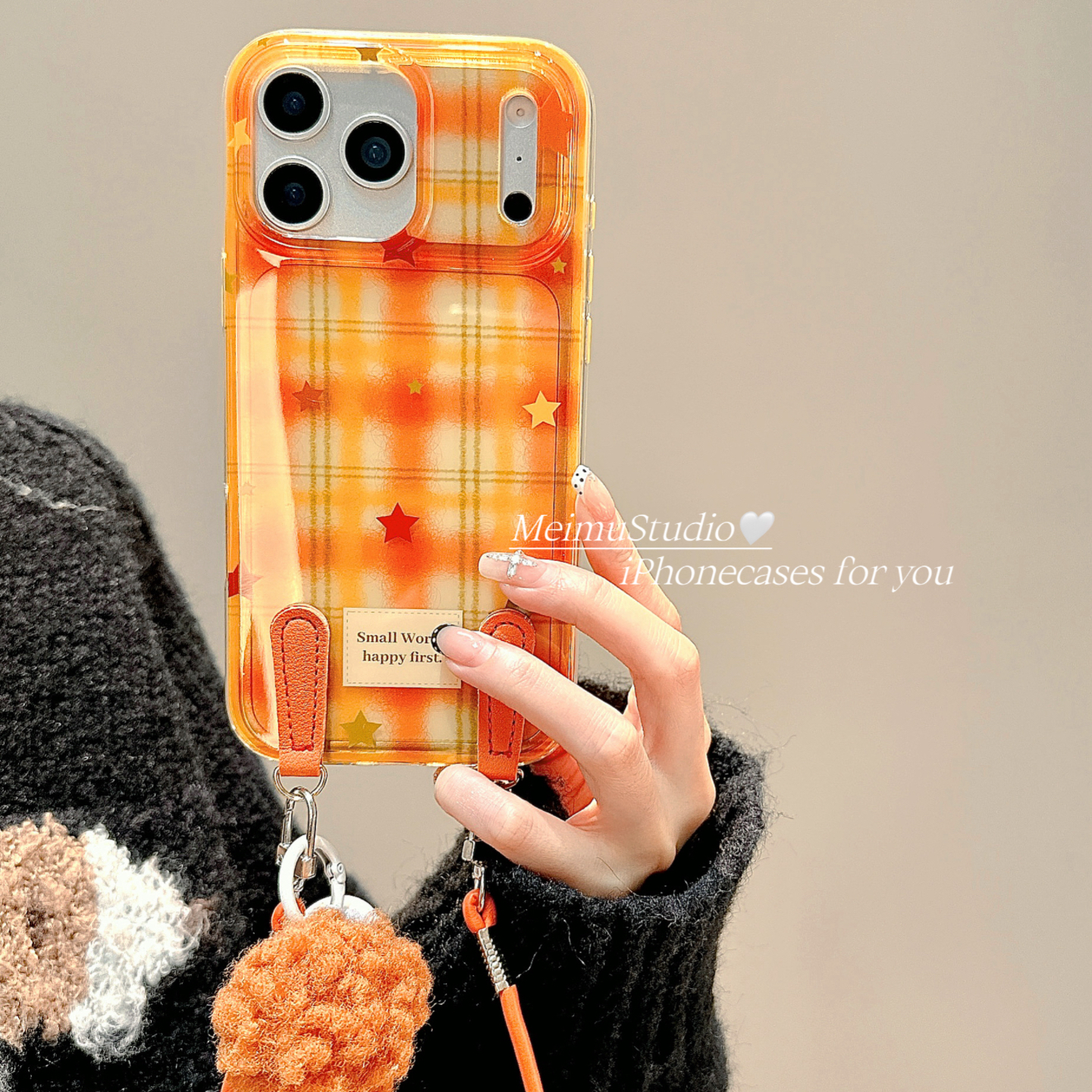 日韩晕染格纹星星适用苹果手机壳