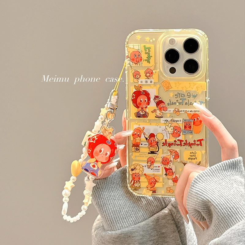 卡通闪粉星星人适用苹果手机壳