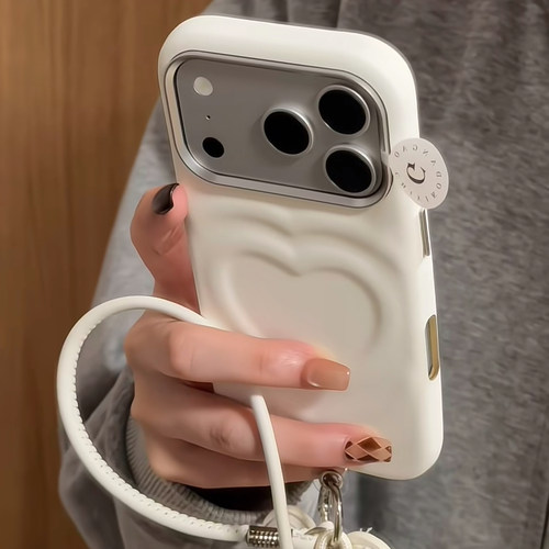 美牧韩系简约爱心波漾液皮质适用苹果18promax手机壳iphone17promax新款15女16pro带挂绳17pro全包防摔手机套