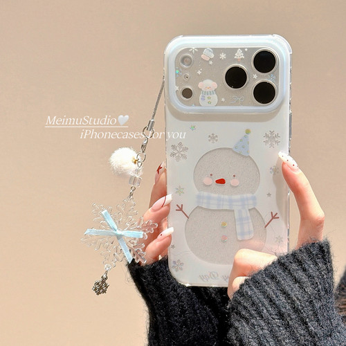 冬日镂空闪粉雪人适用苹果手机壳
