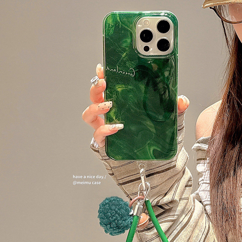 高级感绿色晕染带挂绳适用苹果17promax手机壳iPhone16pro新款15小众女13简约15promax韩风14pro个性12pm全包,3C数码配件,手机保护套/壳,淘宝优惠券,粉丝福利购,淘宝优惠卷