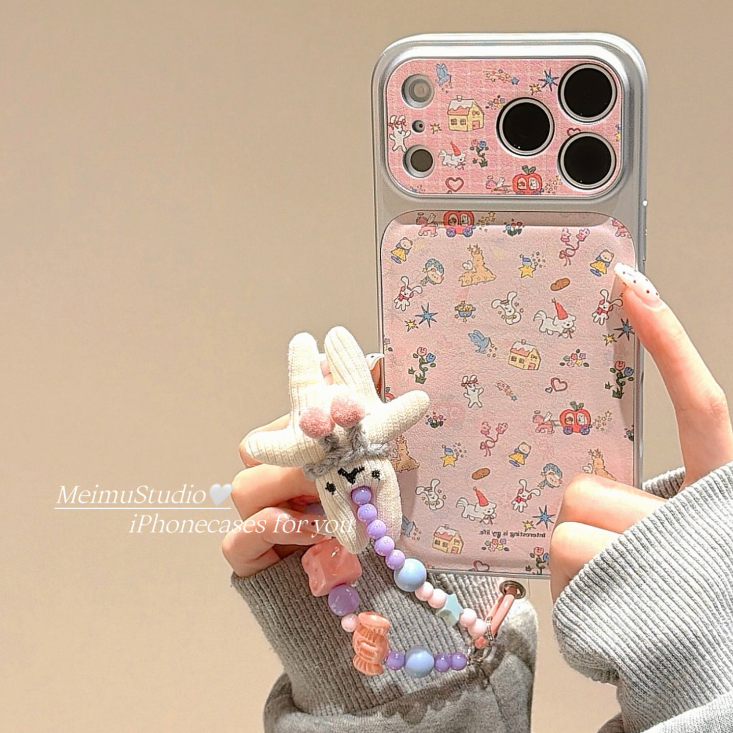 美牧少女心粉色卡通小动物适用iphone17手机壳苹果16promax新款15电镀17pro带链条14pm大视窗15pro皮质16全包,3C数码配件,手机保护套/壳,淘宝优惠券,粉丝福利购,淘宝优惠卷