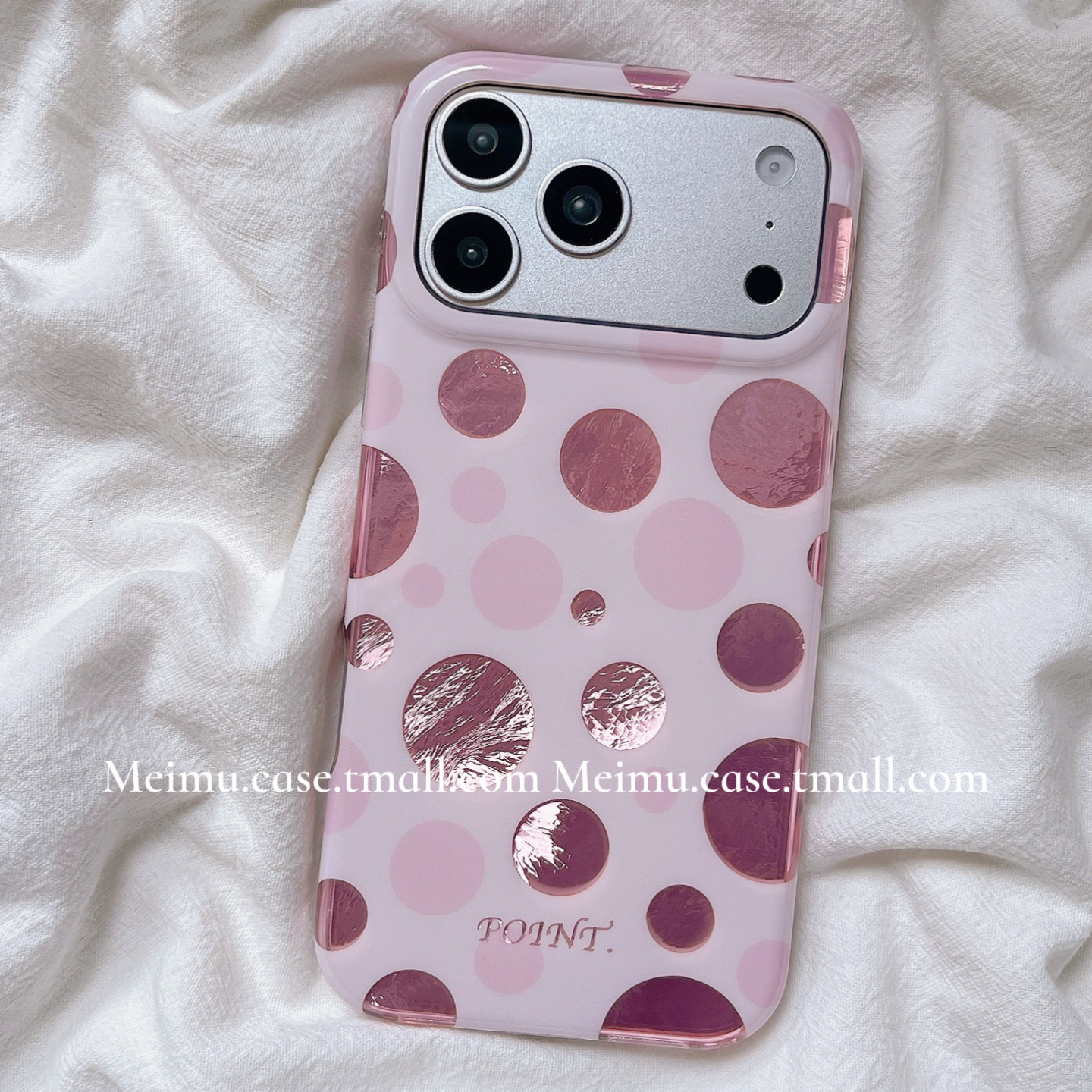 美牧 韩系ins高级感粉色鎏金波点适用苹果17promax手机壳iphone16pro新款13女14pro小众15pro全包防摔手机套