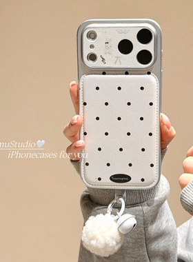 美牧ins韩风简约黑色波点适用苹果17promax手机壳iphone16新款15电镀皮质17pro秋冬14小众女16高级感15pm全包