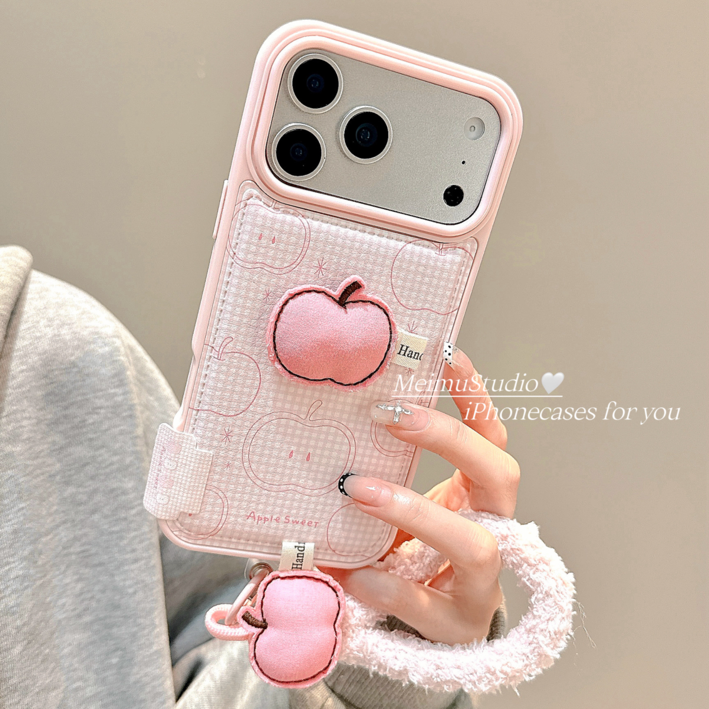 少女粉色格纹苹果适用苹果手机壳