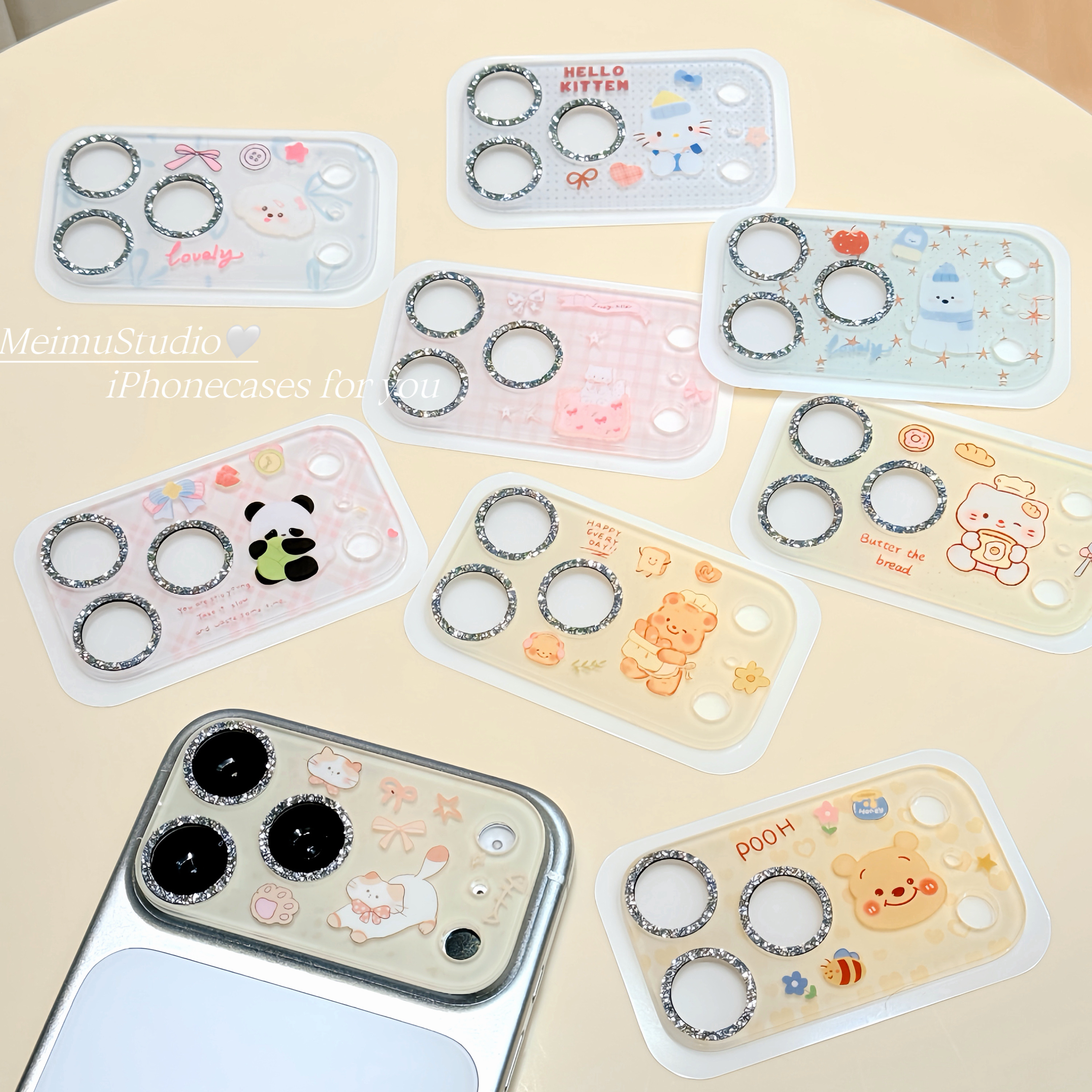 可爱卡通小熊KT猫闪粉镜头保护膜