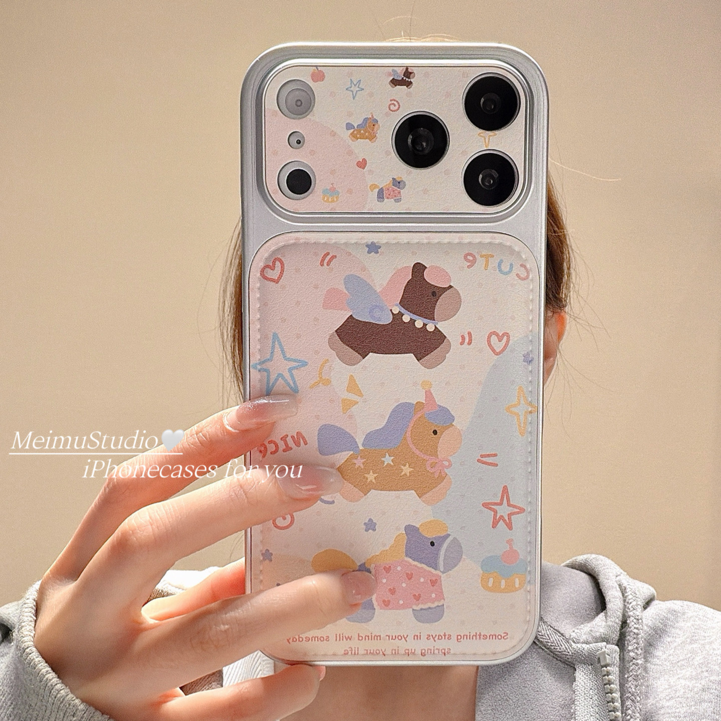 美牧ins韩风卡通可爱涂鸦小马适用iphone17pro手机壳苹果16promax新款15新年17电镀皮质14大视窗16女15pm全包,3C数码配件,手机保护套/壳,淘宝优惠券,粉丝福利购,淘宝优惠卷