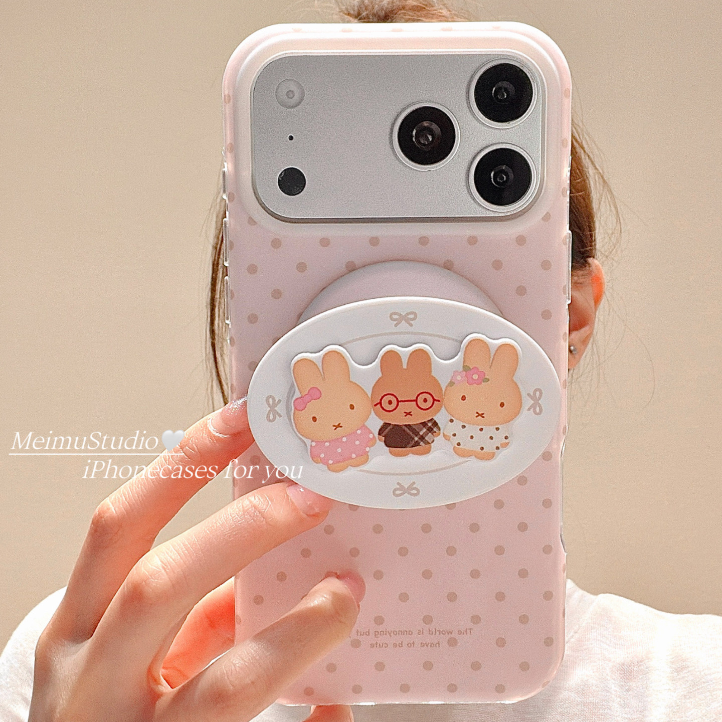 美牧ins韩系粉色波点米菲兔适用苹果17promax手机壳iphone16新款15pro磁吸支架17可爱14少女13双层16pm全包硬,3C数码配件,手机保护套/壳,淘宝优惠券,粉丝福利购,淘宝优惠卷