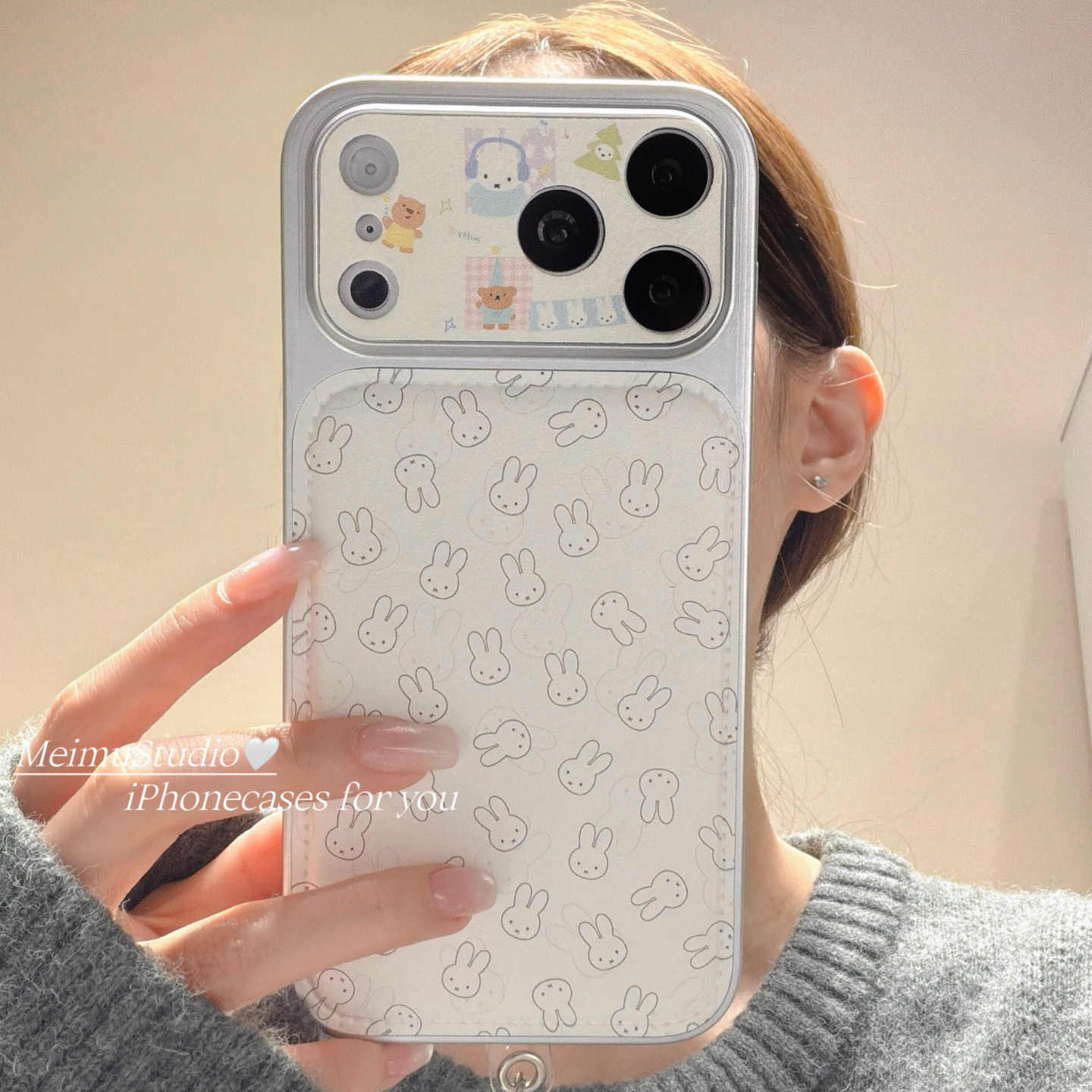 美牧ins简约线条米菲兔带挂绳适用苹果17pro手机壳iphone16promax新款15可爱17女14电镀皮质16日韩风15pm全包,3C数码配件,手机保护套/壳,淘宝优惠券,粉丝福利购,淘宝优惠卷