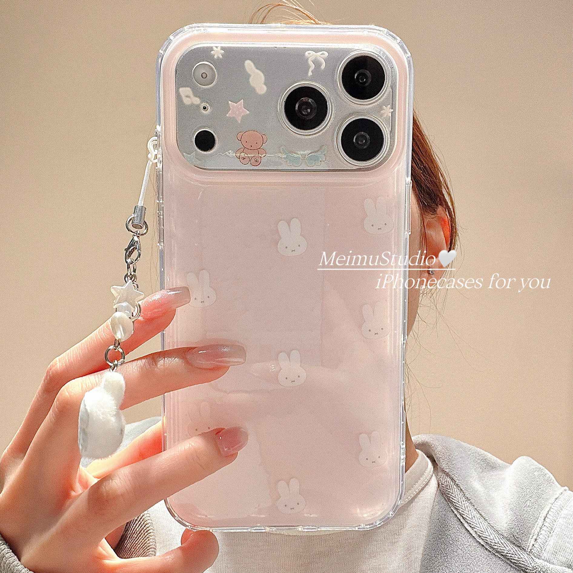 美牧少女心粉色波点米菲兔适用iphone17pro手机壳苹果16promax新款15卡通可爱17甜美14pm简约16双层15pro全包,3C数码配件,手机保护套/壳,淘宝优惠券,粉丝福利购,淘宝优惠卷