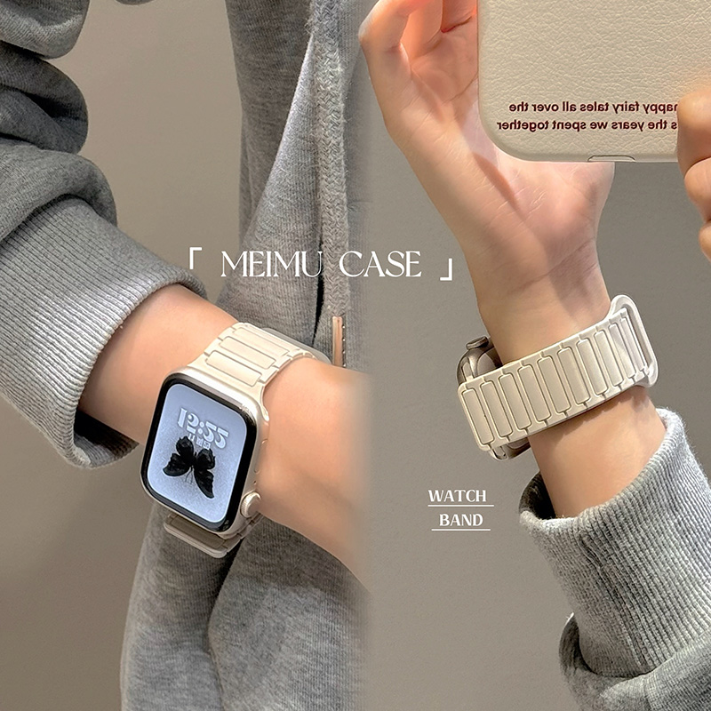 适用iwatch9苹果手表applewatch8表带s9夏日撞色多巴胺s8s7液态硅胶Ultra2新款女45SE磁吸纯色s6情侣运动透气