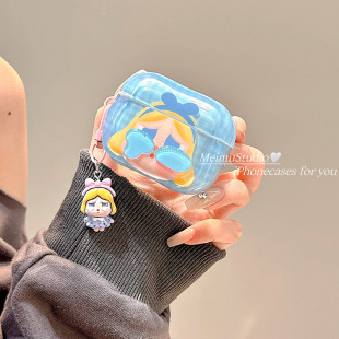 美牧日韩蓝格纹可爱哭娃适用airpodspro2保护套苹果airpods4耳机保护壳airpods3无线蓝牙通用1 2代耳机盒全包