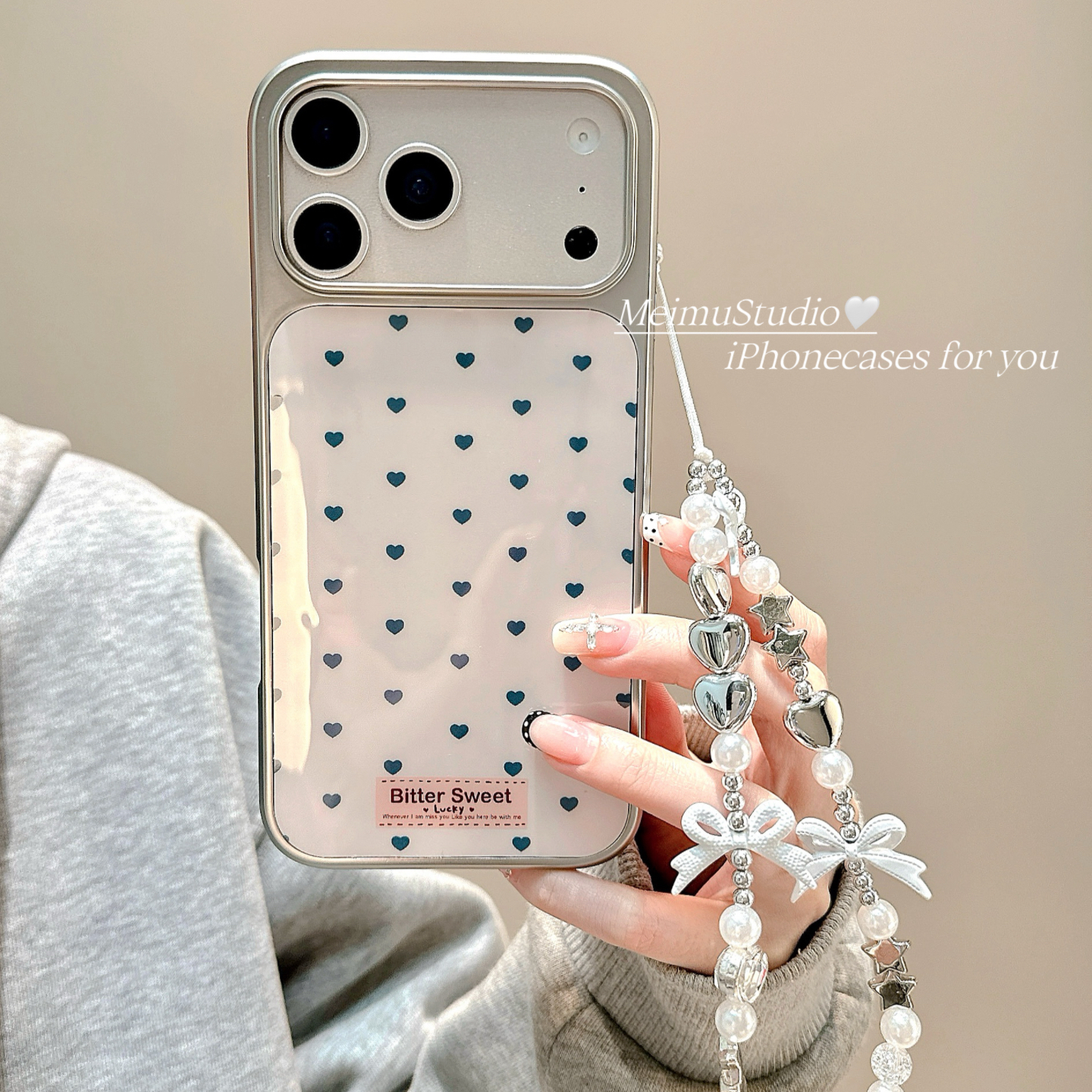 高级感电镀银爱心适用苹果手机壳