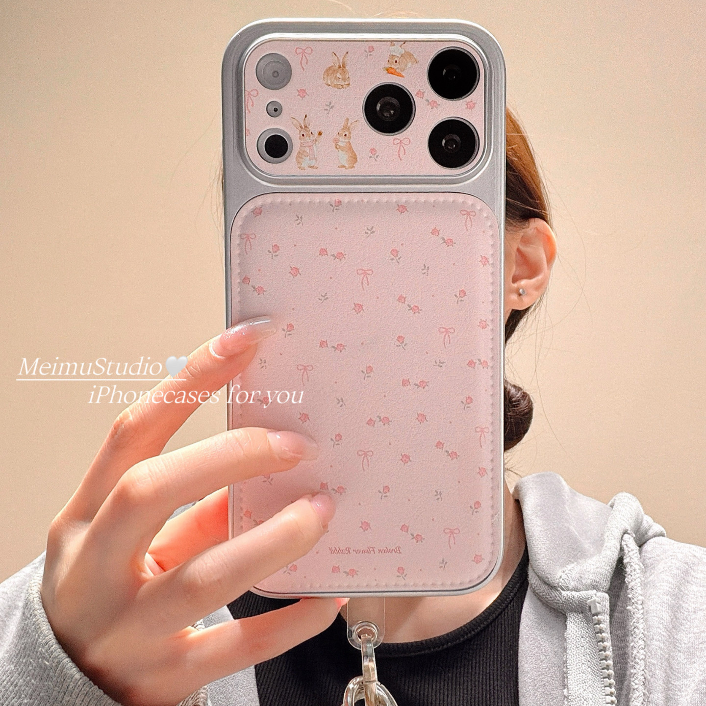 美牧甜美ins少女粉色碎花兔子适用苹果17pro手机壳iphone16promax新款15带挂绳17皮质14卡通16大视窗15pm全包,3C数码配件,手机保护套/壳,淘宝优惠券,粉丝福利购,淘宝优惠卷