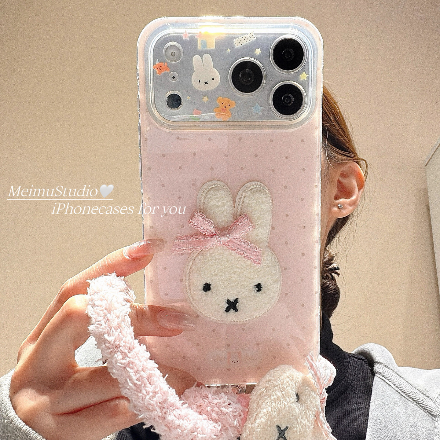 美牧韩系ins粉色波点刺绣米菲兔适用iphone17promax手机壳苹果16新款15pro带挂绳17少女14可爱13卡通16pm全包,3C数码配件,手机保护套/壳,淘宝优惠券,粉丝福利购,淘宝优惠卷