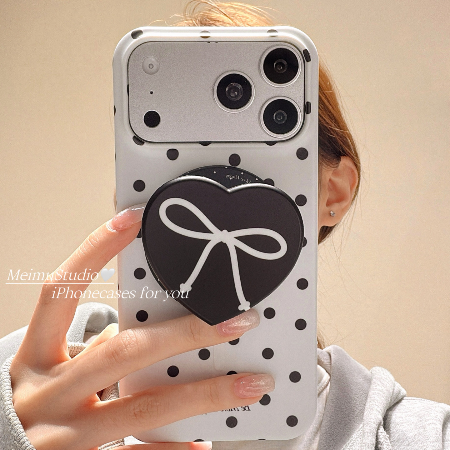 美牧ins简约波点蝴蝶结爱心支架适用苹果17pro手机壳iphone16promax新款15pm菲林磁吸17女16pro韩系15pro半包,3C数码配件,手机保护套/壳,淘宝优惠券,粉丝福利购,淘宝优惠卷