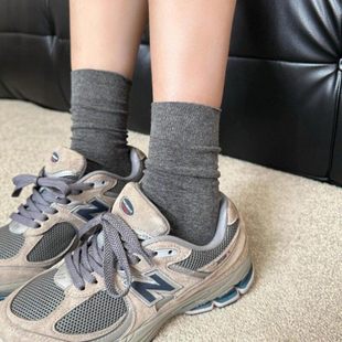 韩版 灰色日系纯色堆堆袜美拉德简约百搭中筒袜长袜 袜子女春秋新款