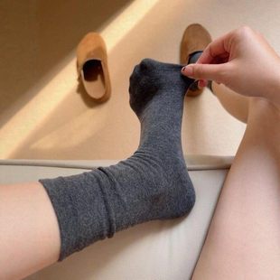 韩版 中筒袜小白袜无骨休闲长袜 袜子女春秋纯色堆堆袜基础百搭秋季
