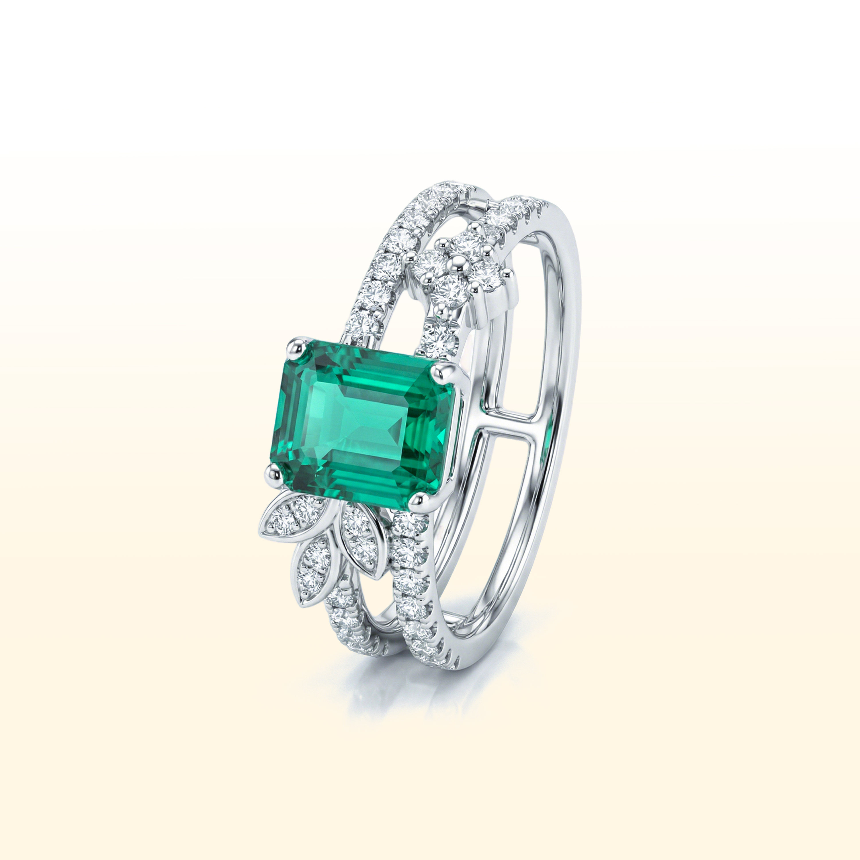 蒂芙星钻18K铂金PT950培育钻石河南人工人造钻石祖母绿双戒臂钻戒