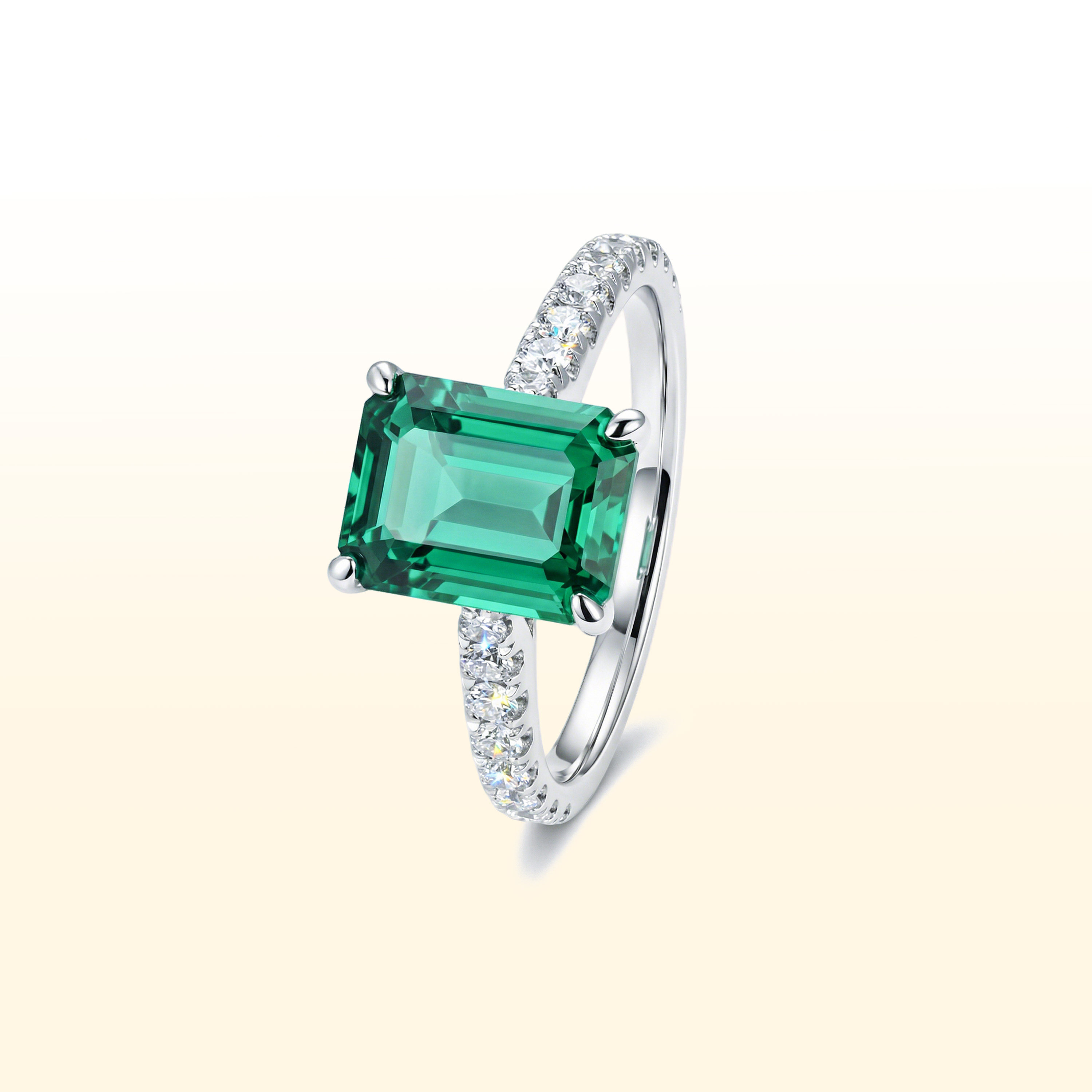 蒂芙星钻18K金铂金PT950培育钻石河南人工人造钻石四爪祖母绿钻戒