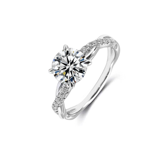 蒂芙星钻18K金铂金PT950培育钻石河南人工钻石四爪麻花扭臂钻戒