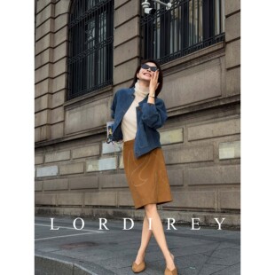 LORDIREY/【靛蓝】26年秋冬款复古短款女立领休闲通勤外套皮衣