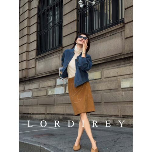 LORDIREY/【靛蓝】复古短款女立领肩章古铜金麂皮外套皮衣