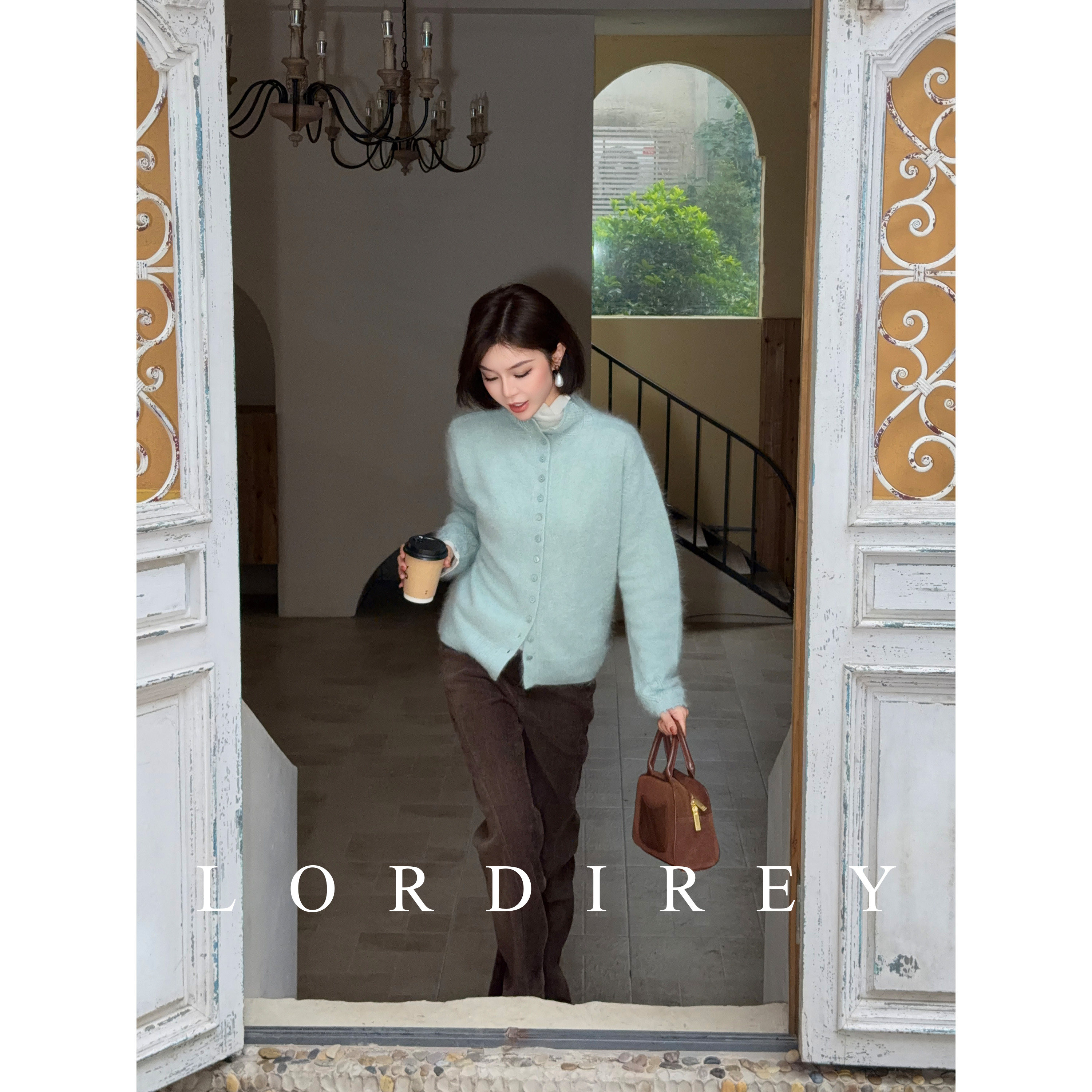 LORDIREY/【泠衫】温柔浅水蓝翻领单排扣慵懒风显瘦毛衣上衣