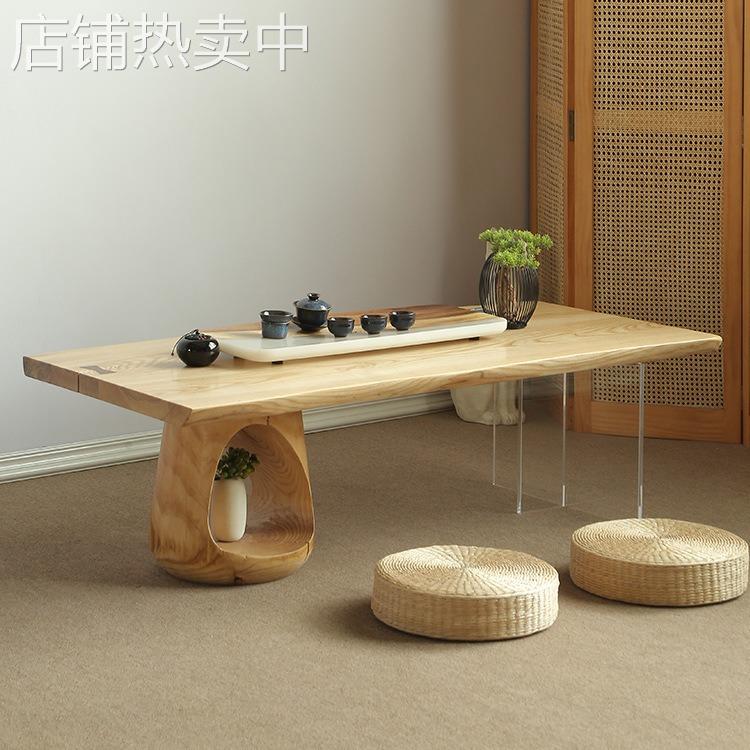 日式实木大板茶桌亚克力悬浮茶几小户型茶台原木炕桌家用客厅矮桌
