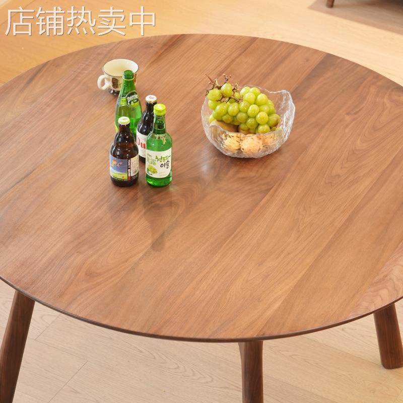 北美实木圆桌转盘现代简约带全北欧家用椅餐厅黑胡桃木餐桌小户型