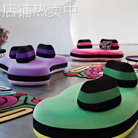 北欧轻奢转角异形客厅沙发绒布弧形酒店对拼羊Q羔绒皮质沙发