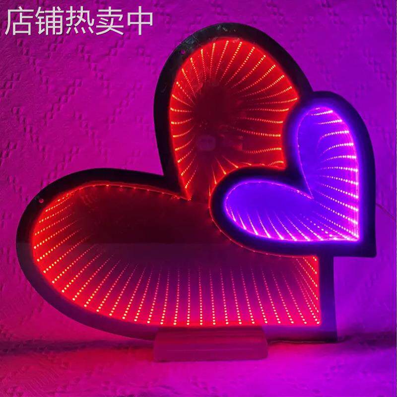 跨境双面爱心LED无限镜霓虹灯千层镜发光字母深渊镜 镜面隧道镜