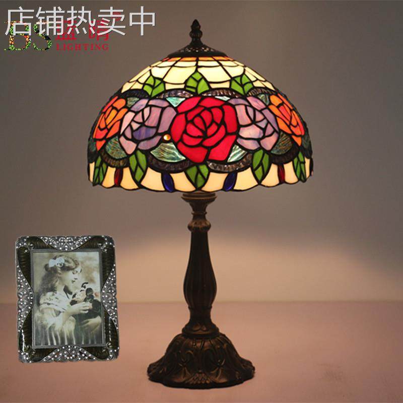 跨境出口玫瑰花台灯卧室婚房床头柜灯欧式复古酒吧咖啡馆书房台灯