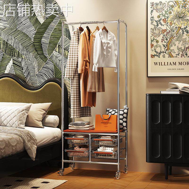 中古衣帽架落地卧室挂衣架家用复古风隔夜衣服收纳架子可移动神器