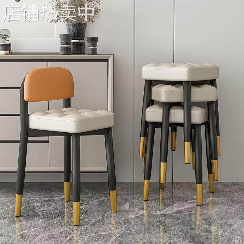 餐桌椅子家用靠背2022新款加厚网红轻奢高级感面包坐垫可叠放凳子