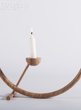 北欧轻奢几何半圆金属烛台仿木纹摆件样板间餐桌售楼处民宿装饰品